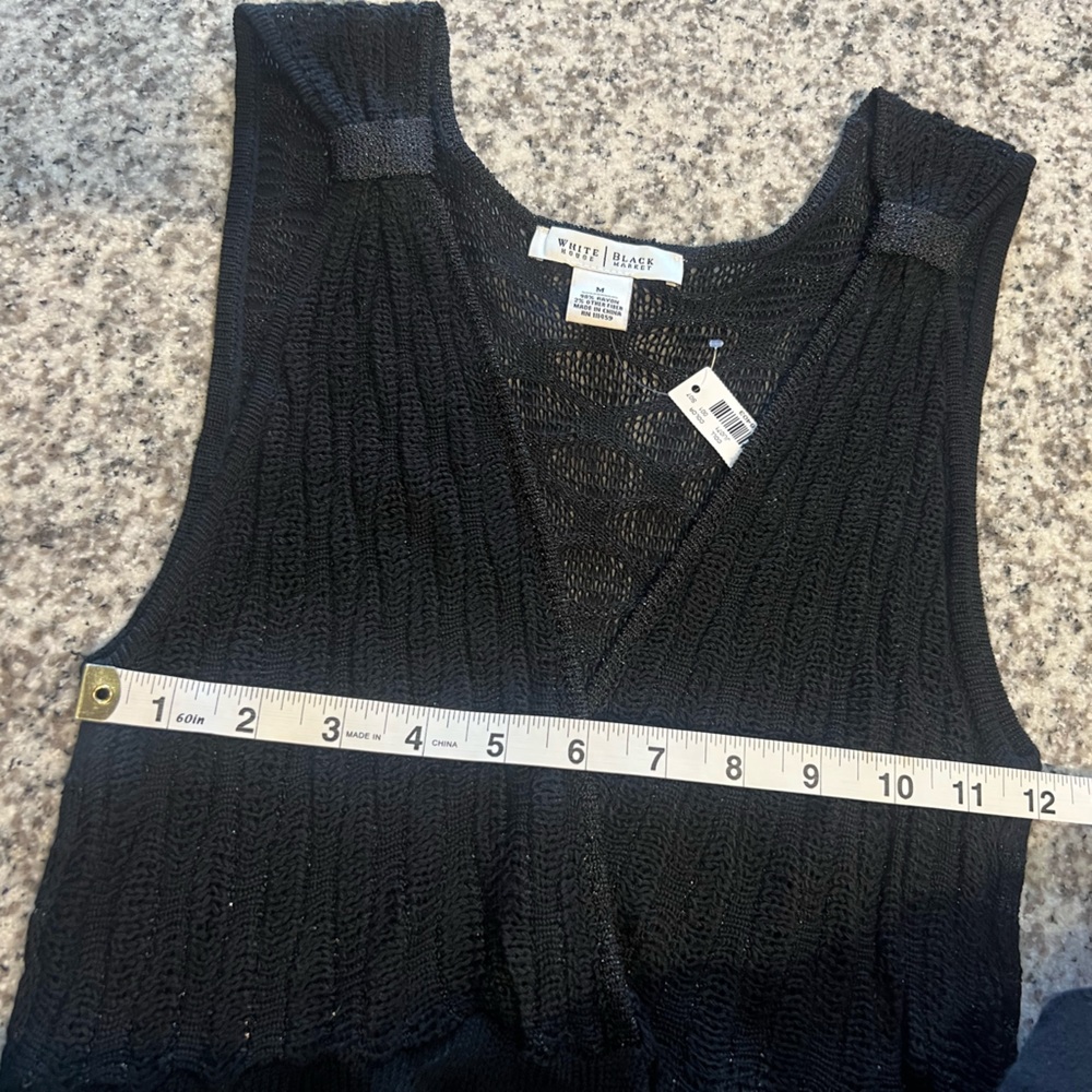 White House Black Market Knit Black Top Size Medium - Picture 5 of 7